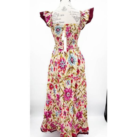 NWT HOUSE OF HARLOW 1960 Zoey Khaki Ruched Flutter Smocked Maxi Dress size M - Picture 4 of 6